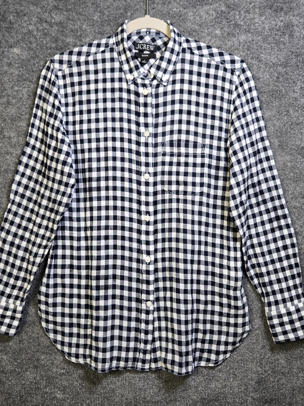 J Crew Top Women 2 Dark Blue Gingham Check Long Sleeve Button Up Classic Preppy